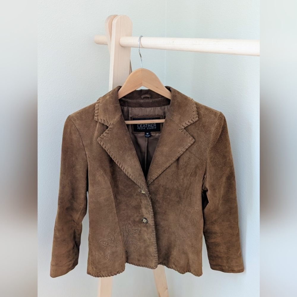 Vintage Wilson's Leather Suede Embroidered Floral Jacket In Camel Tan - Picture 3 of 11